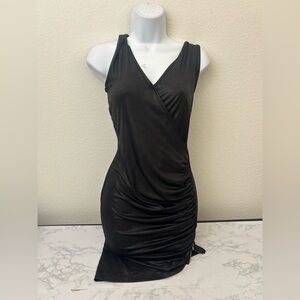 Olive Tree Maroon Faux Leather Wrap Dress Women’s S Black Bodycon Side Zip​